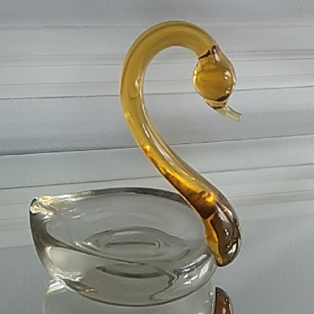 Vintage Amber Glass Swan Figurine Dish Ashtray Handmade